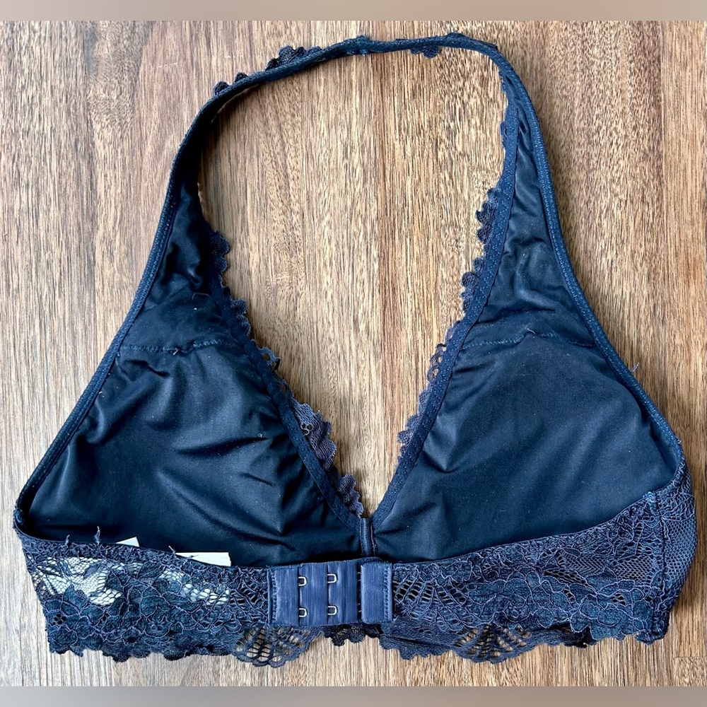 ABERCROMBIE & FITCH A&F Floral Navy Lace Halter Bralette Romantic Lounge | Sz M - Picture 5 of 10